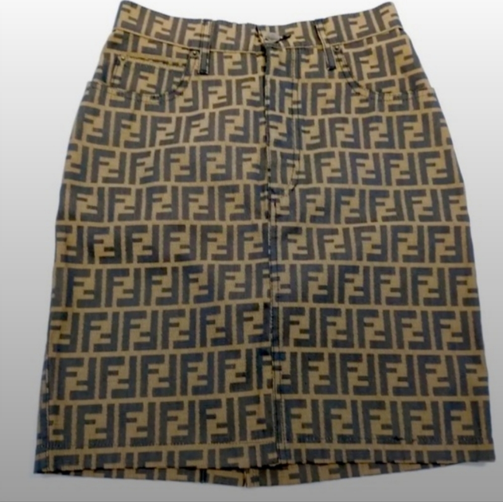 Authentic Fendi Zucca Brown Black Skirt 6